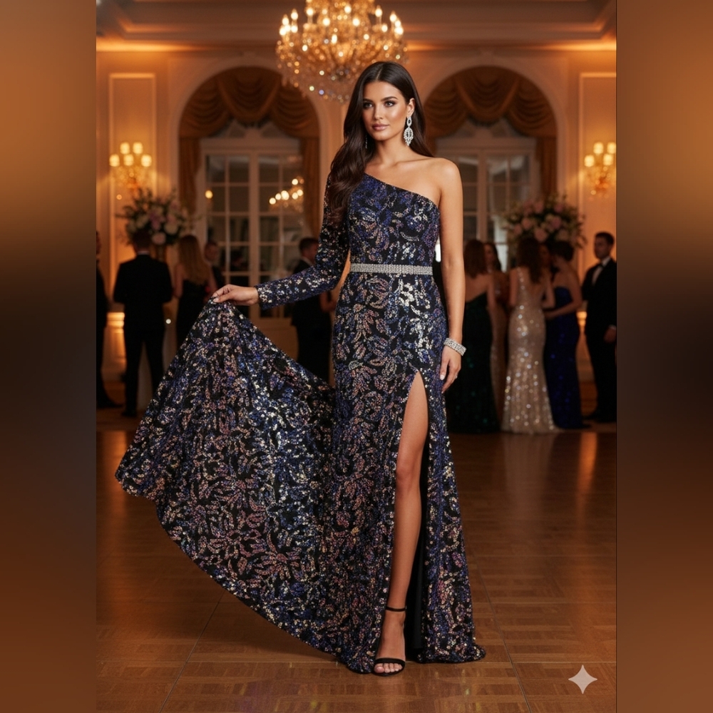 NWT Size 6 Panoply Black Velvet & Iridescent Color Shifting Holographic Sequins